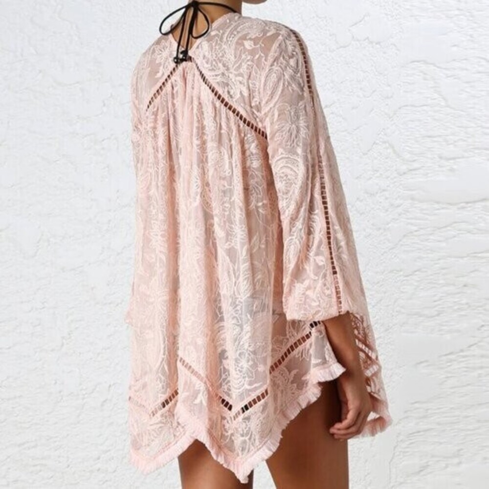Zimmermann Henna Floating Sheer Fringe Blouse Top Rose Pink Size 1 Small